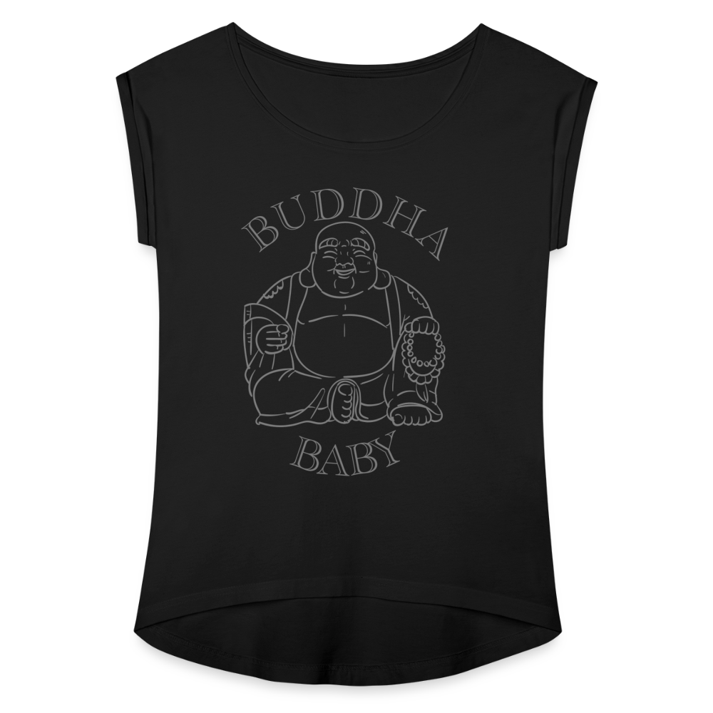 Buddha Baby Women's Roll Cuff T-Shirt - black