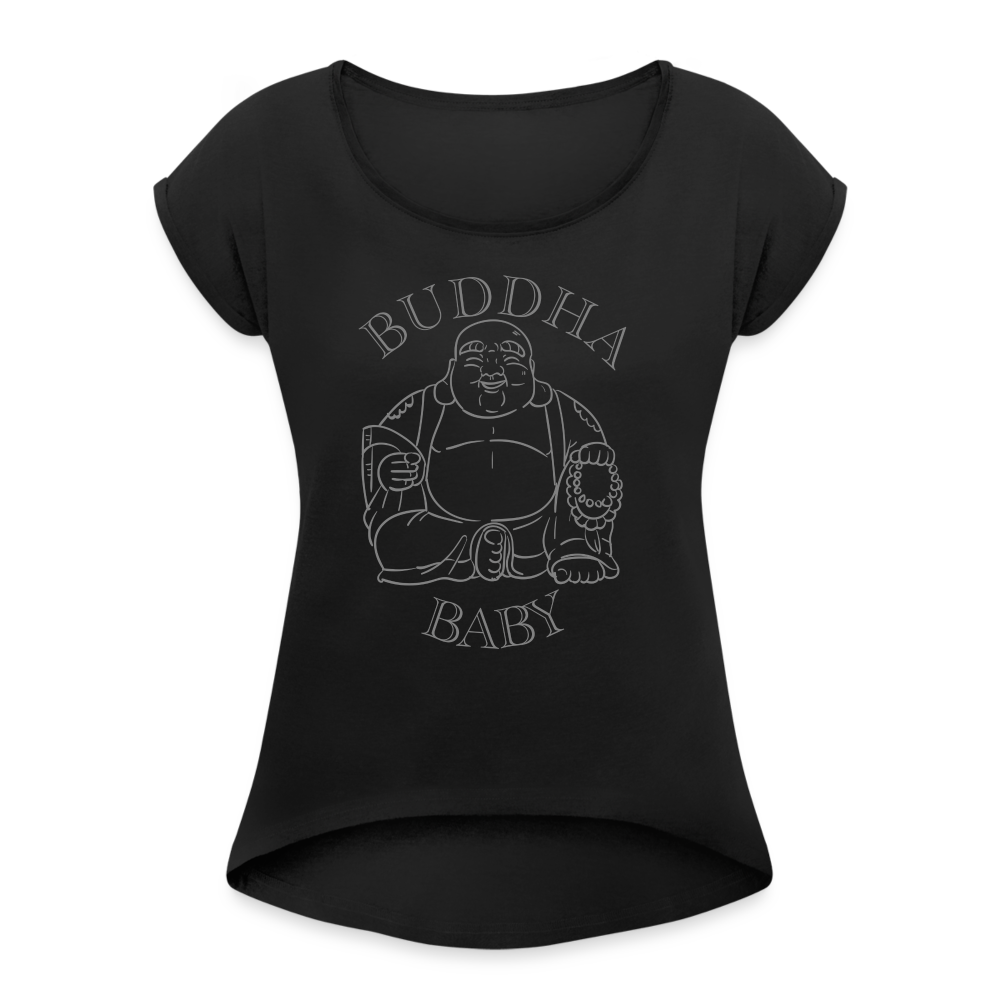 Buddha Baby Women's Roll Cuff T-Shirt - black